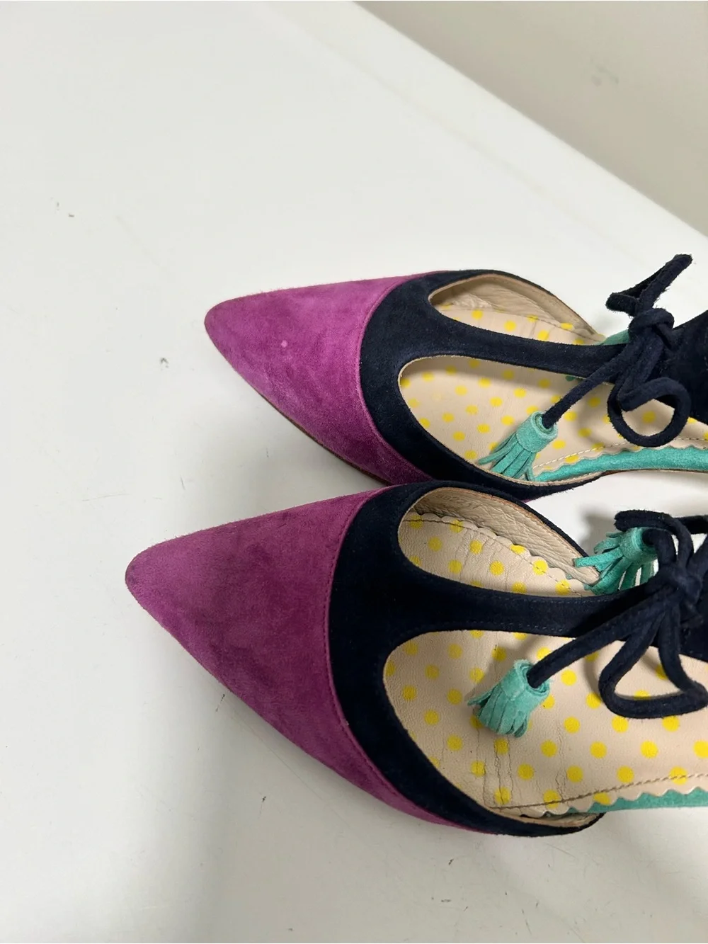 Boden Alice Suede Tassel Heels Pointed Toe Navy Purple Size 6 US 37 EU